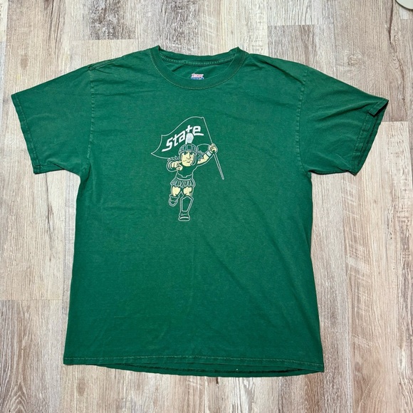 Michigan State Spartans retro college ncaa t shirt green mens L Hanes beefy - Picture 2 of 4